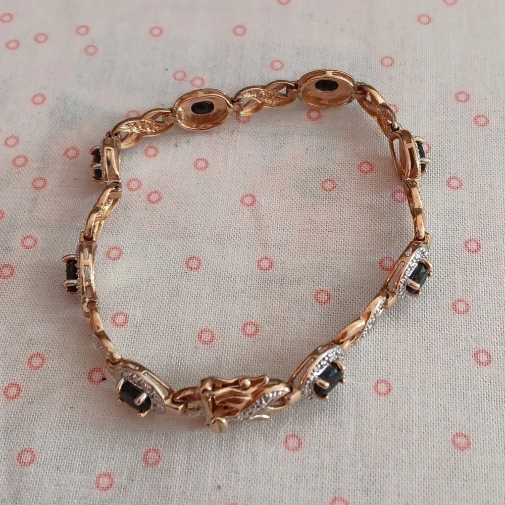 CZ Gold Tone 925 Silver Blue Rhinestone  Bracelet